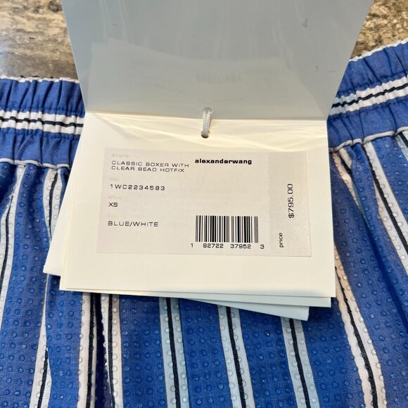 NWT Alexander Wang Classic Boxer Shorts with Clear Bead Hotfix Blue XS $795 - Picture 7 of 7